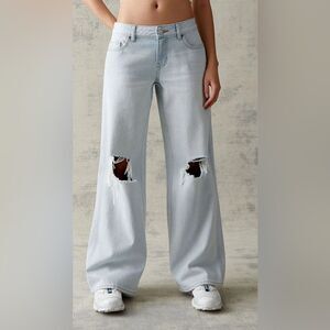 Pacsun Eco Light Blue Ripped Low Rise Baggy Jeans NWT
